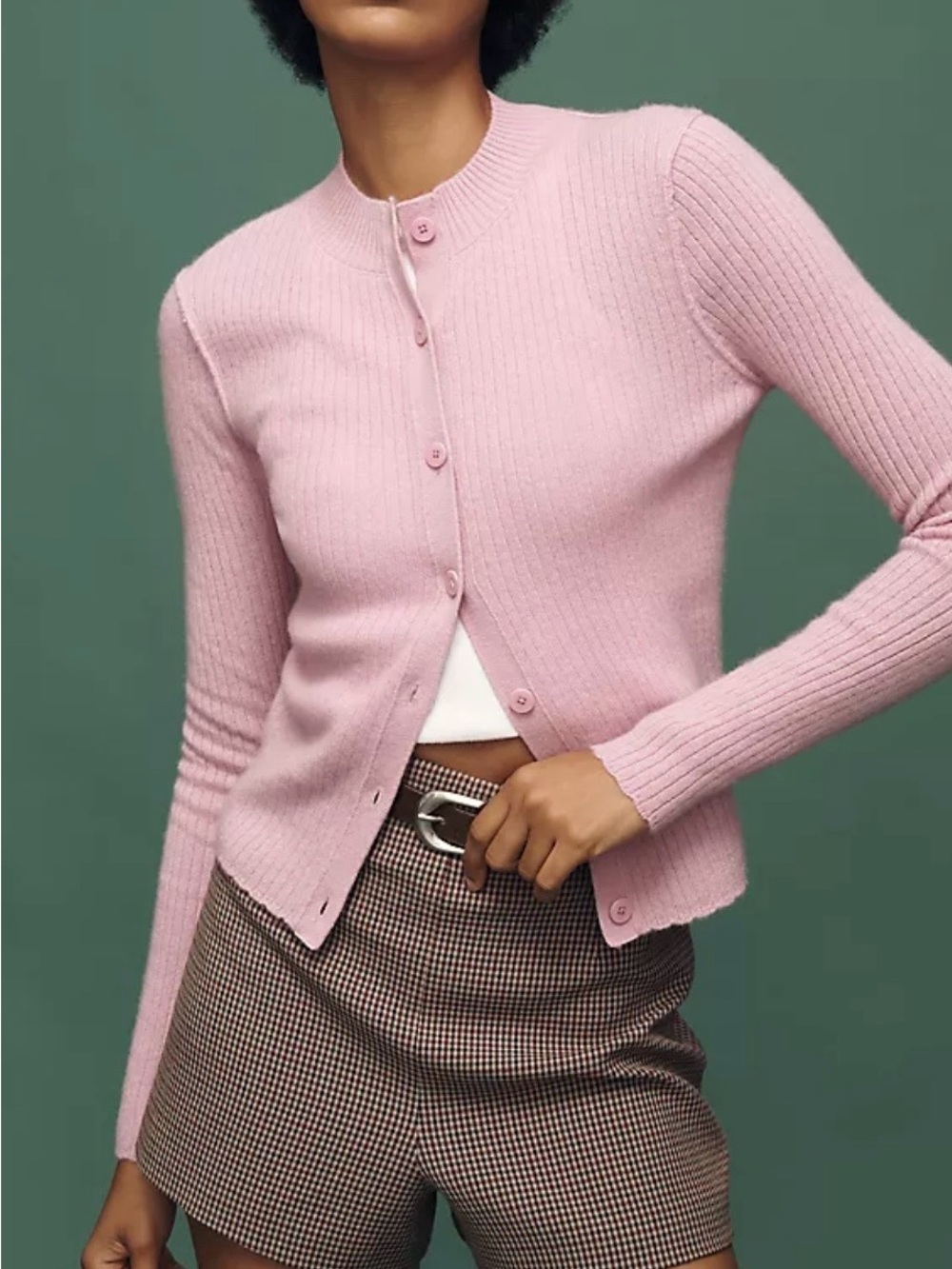 Vince Soft Pink Merino Wool Ribbed Button Cardigan Sweater size XS